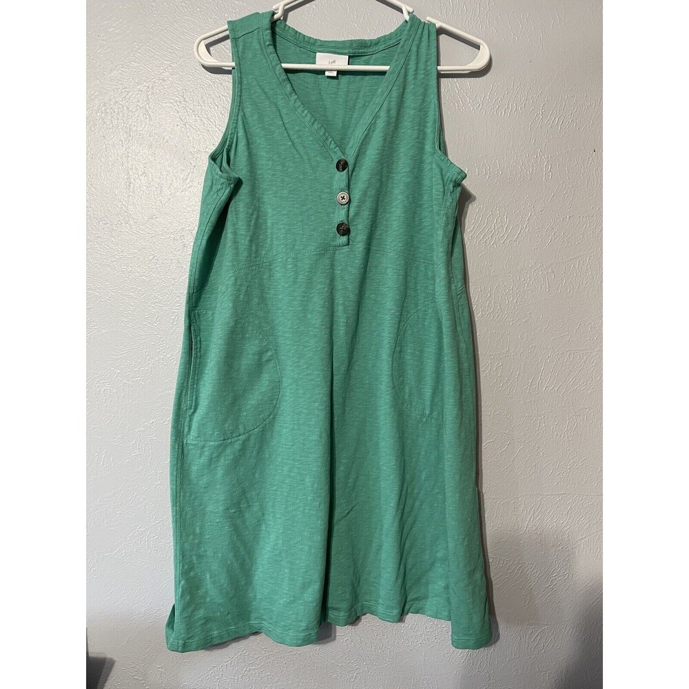 J Jill Womens Size M Petite Green Sleeveless Shirt Dress V-neck Buttons Pockets